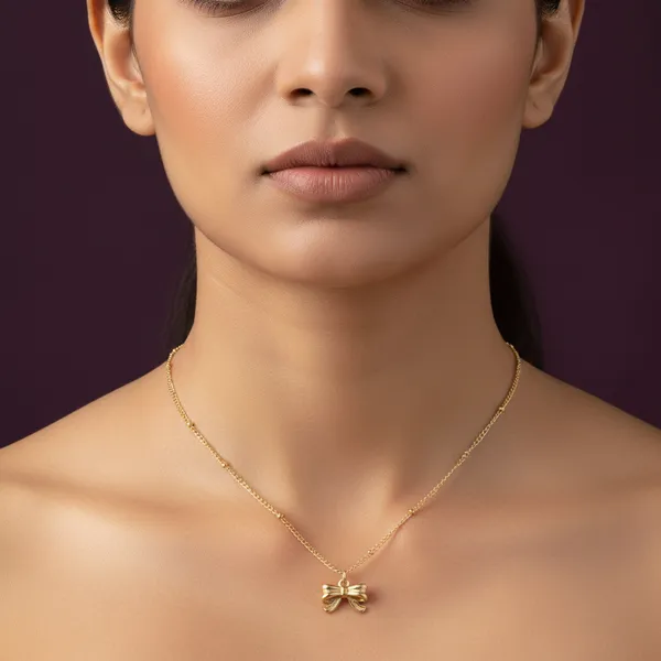 Gold_Plated_Brass_Stylish_Bow_Pendant_Necklace_For_Women